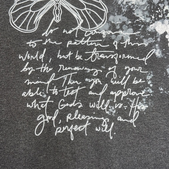 XL Gray ‘TRANSFORMED Romans 12:2’ with butterflies-NWT - Picture 4 of 7